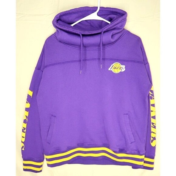 Los Angeles Lakers Sweatshirt Purple Pullover Turtle Neck Drawstring Medium - Picture 1 of 13